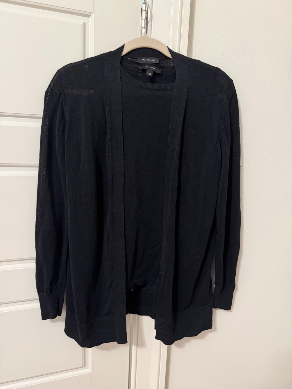 Ann Taylor Black Open-Front linen blend Cardigan Sweater and tank